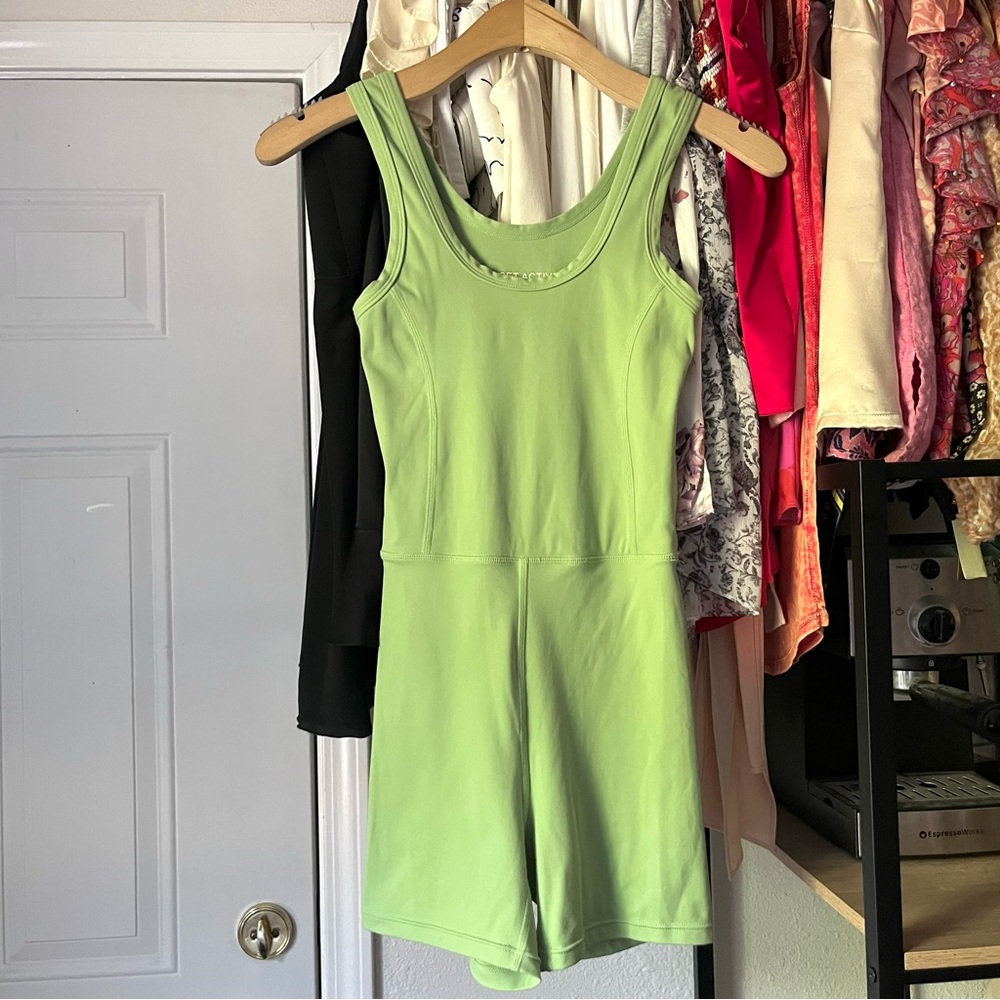 SET ACTIVE light sage green athletic active sleeveless one piece cat suit romper
